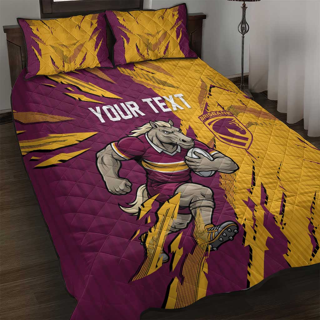 Personalized Brisbane Broncos Quilt Bed Set Dynamic Lightning Mascot Rugby Australia