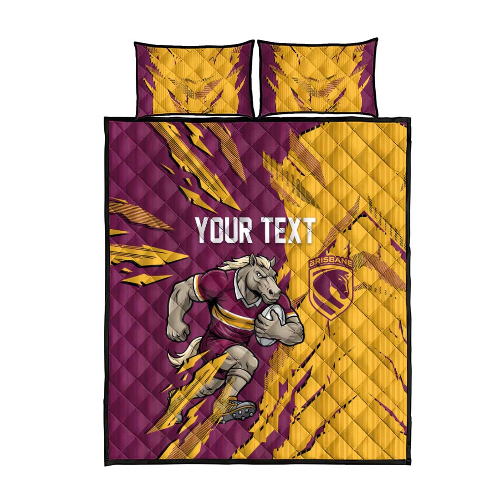 Personalized Brisbane Broncos Quilt Bed Set Dynamic Lightning Mascot Rugby Australia