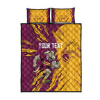 Personalized Brisbane Broncos Quilt Bed Set Dynamic Lightning Mascot Rugby Australia