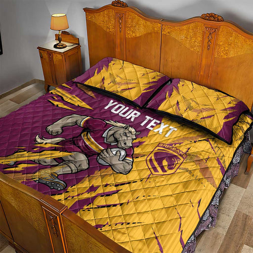 Personalized Brisbane Broncos Quilt Bed Set Dynamic Lightning Mascot Rugby Australia