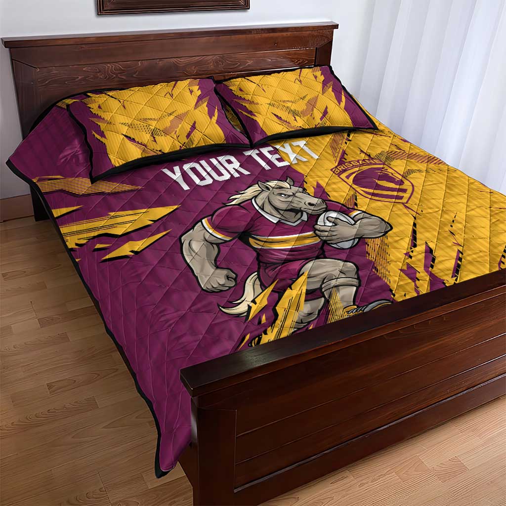 Personalized Brisbane Broncos Quilt Bed Set Dynamic Lightning Mascot Rugby Australia