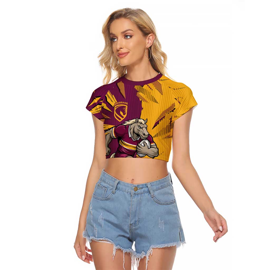Personalized Brisbane Broncos Raglan Cropped T Shirt Dynamic Lightning Mascot Rugby Australia