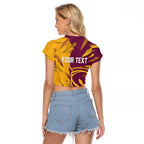 Personalized Brisbane Broncos Raglan Cropped T Shirt Dynamic Lightning Mascot Rugby Australia