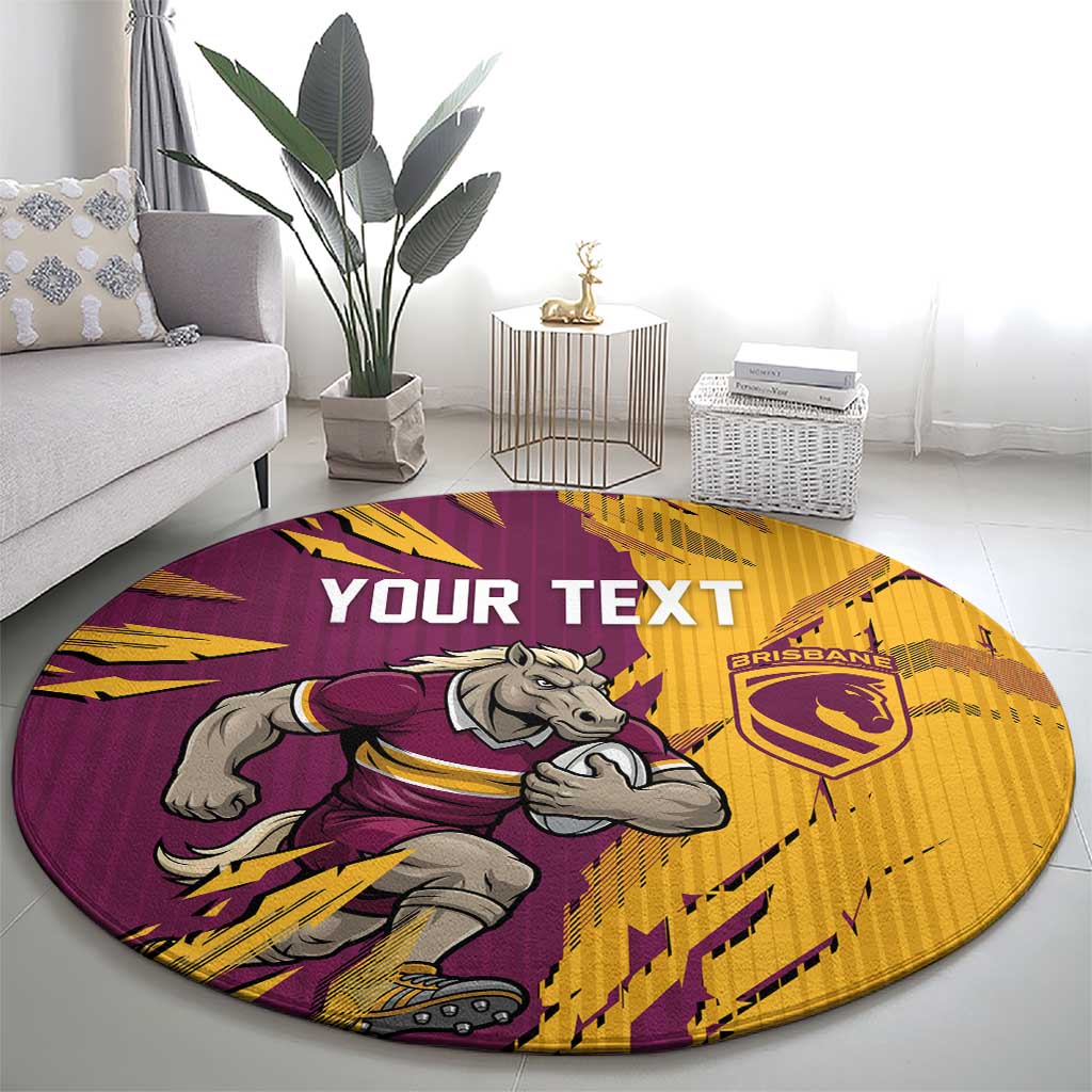 Personalized Brisbane Broncos Round Carpet Dynamic Lightning Mascot Rugby Australia