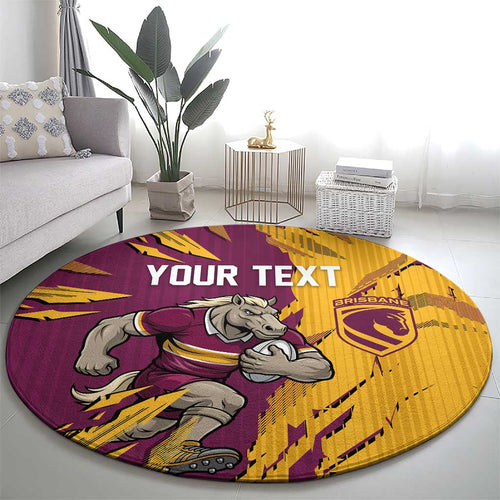 Personalized Brisbane Broncos Round Carpet Dynamic Lightning Mascot Rugby Australia