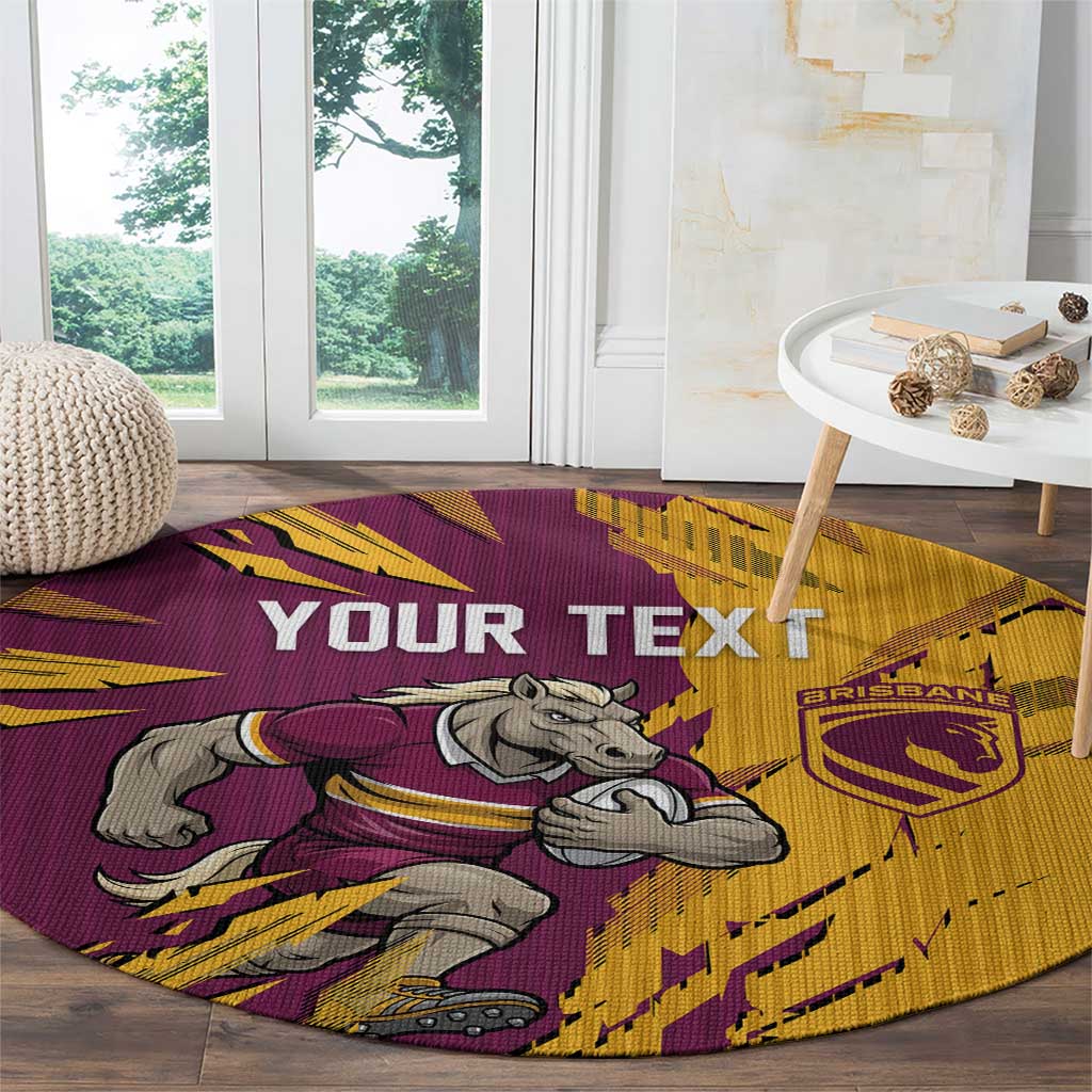 Personalized Brisbane Broncos Round Carpet Dynamic Lightning Mascot Rugby Australia