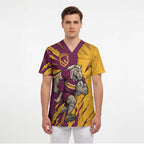 Personalized Brisbane Broncos Scrub Top Dynamic Lightning Mascot Rugby Australia