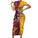 Personalized Brisbane Broncos Short Sleeve Bodycon Dress Dynamic Lightning Mascot Rugby Australia