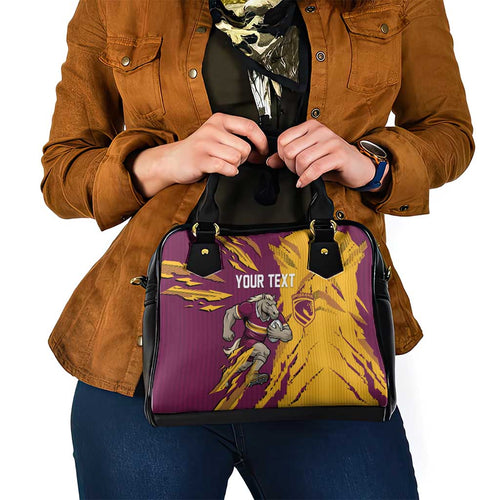 Personalized Brisbane Broncos Shoulder Handbag Dynamic Lightning Mascot Rugby Australia