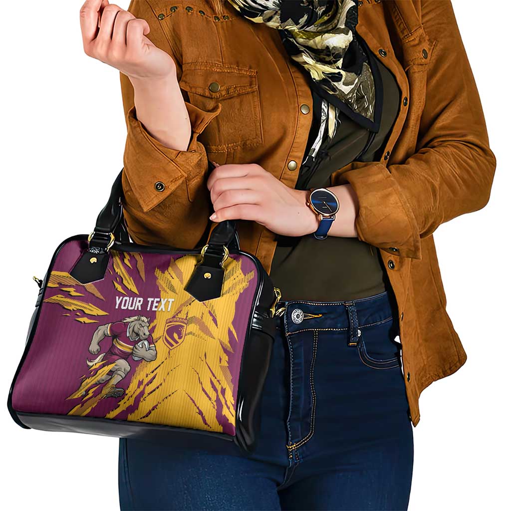 Personalized Brisbane Broncos Shoulder Handbag Dynamic Lightning Mascot Rugby Australia