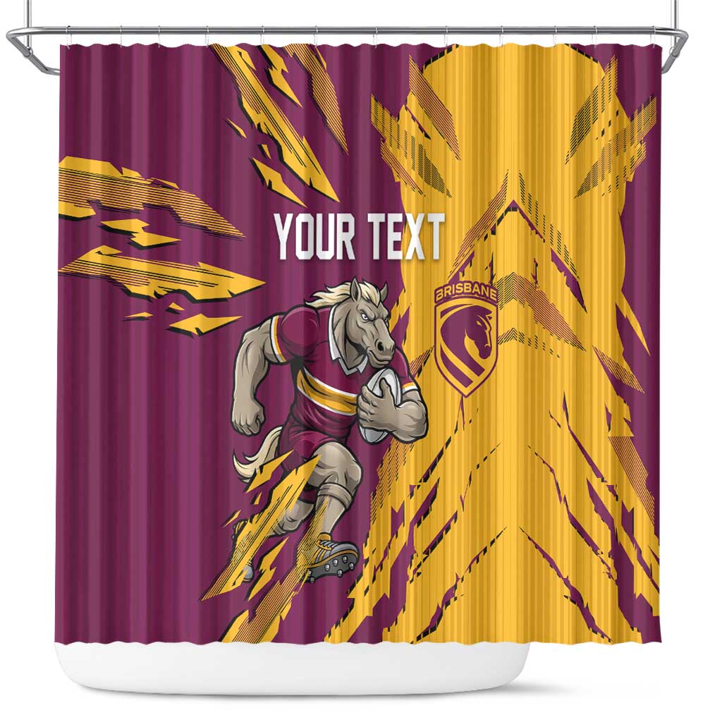 Personalized Brisbane Broncos Shower Curtain Dynamic Lightning Mascot Rugby Australia