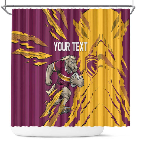 Personalized Brisbane Broncos Shower Curtain Dynamic Lightning Mascot Rugby Australia