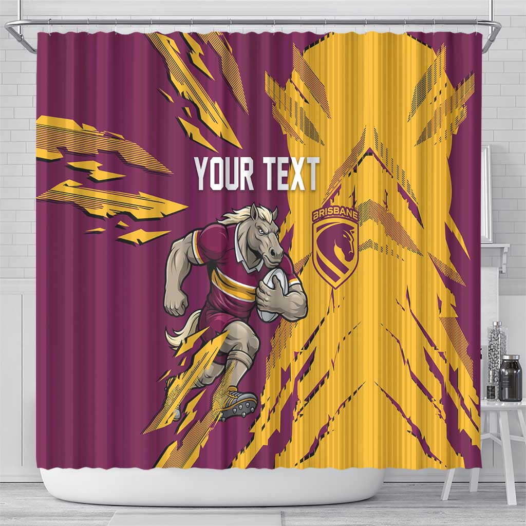 Personalized Brisbane Broncos Shower Curtain Dynamic Lightning Mascot Rugby Australia