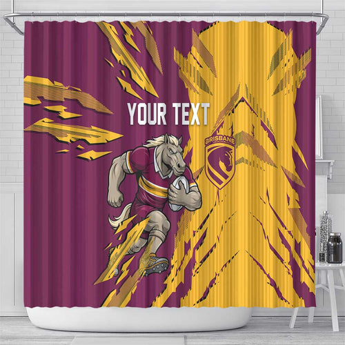 Personalized Brisbane Broncos Shower Curtain Dynamic Lightning Mascot Rugby Australia