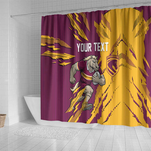 Personalized Brisbane Broncos Shower Curtain Dynamic Lightning Mascot Rugby Australia