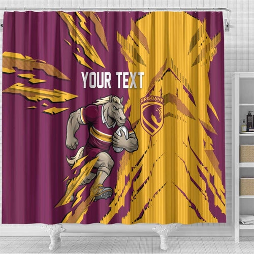 Personalized Brisbane Broncos Shower Curtain Dynamic Lightning Mascot Rugby Australia