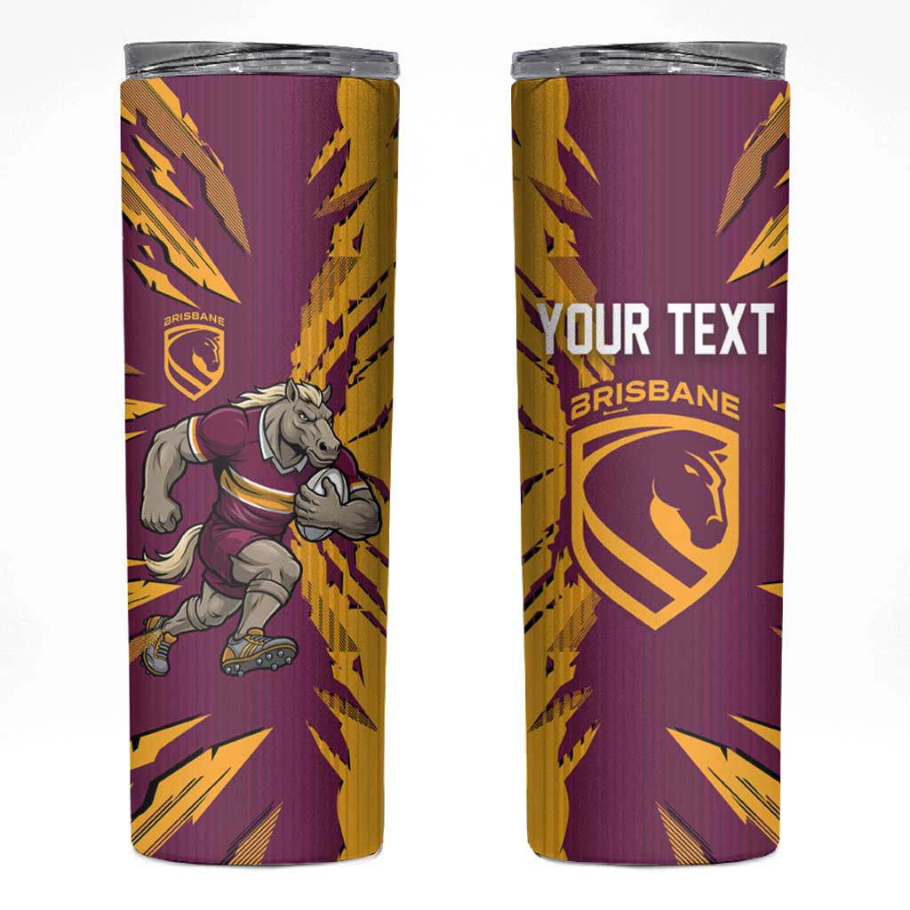 Personalized Brisbane Broncos Skinny Tumbler Dynamic Lightning Mascot Rugby Australia