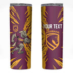 Personalized Brisbane Broncos Skinny Tumbler Dynamic Lightning Mascot Rugby Australia
