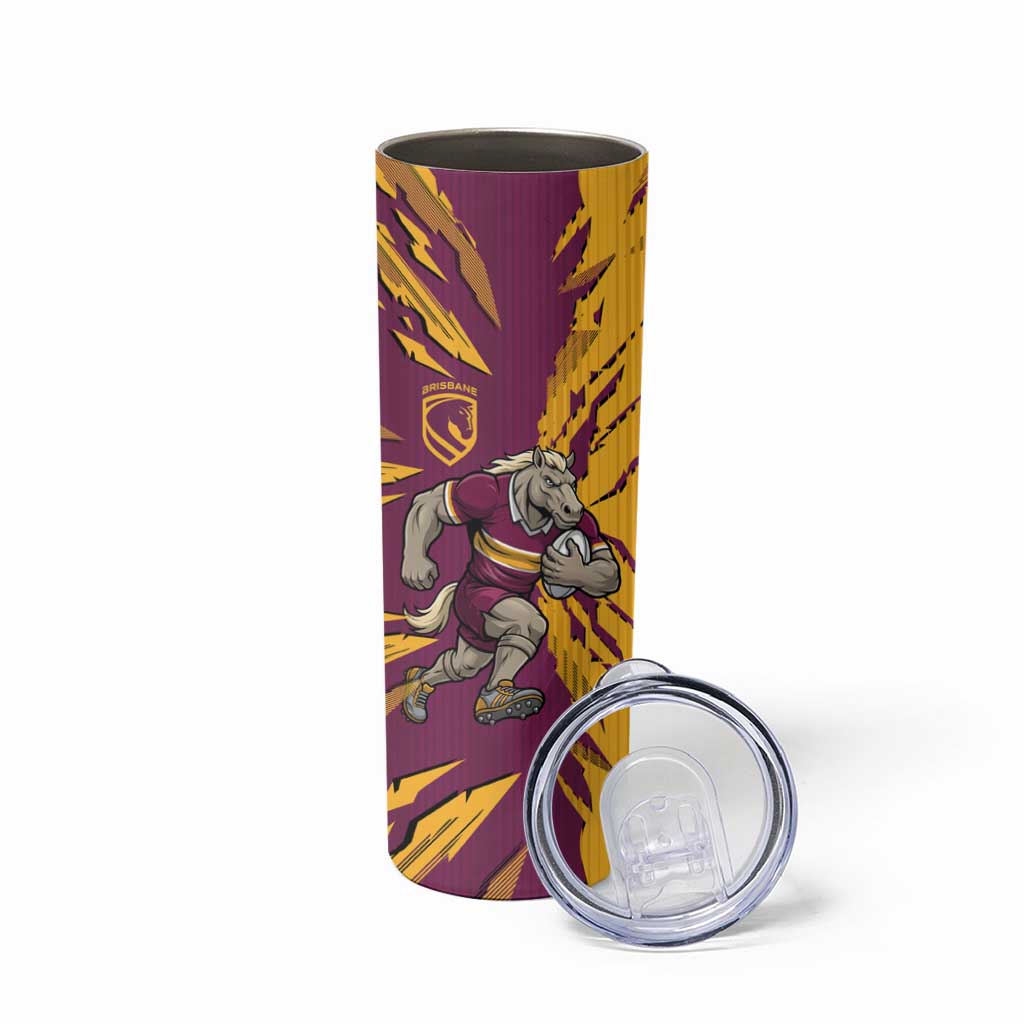 Personalized Brisbane Broncos Skinny Tumbler Dynamic Lightning Mascot Rugby Australia