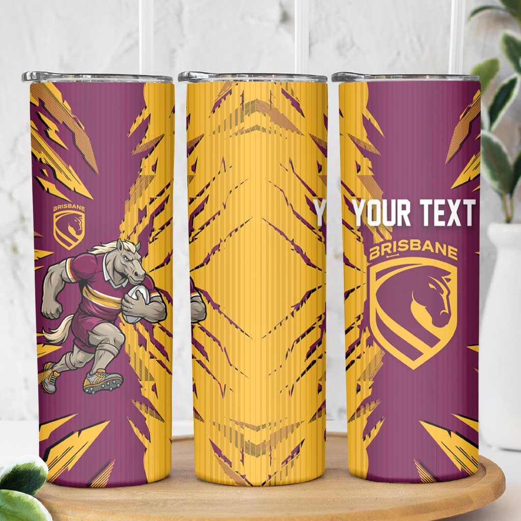 Personalized Brisbane Broncos Skinny Tumbler Dynamic Lightning Mascot Rugby Australia