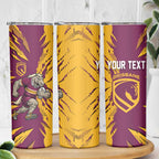 Personalized Brisbane Broncos Skinny Tumbler Dynamic Lightning Mascot Rugby Australia