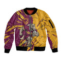 Personalized Brisbane Broncos Sleeve Zip Bomber Jacket Dynamic Lightning Mascot Rugby Australia