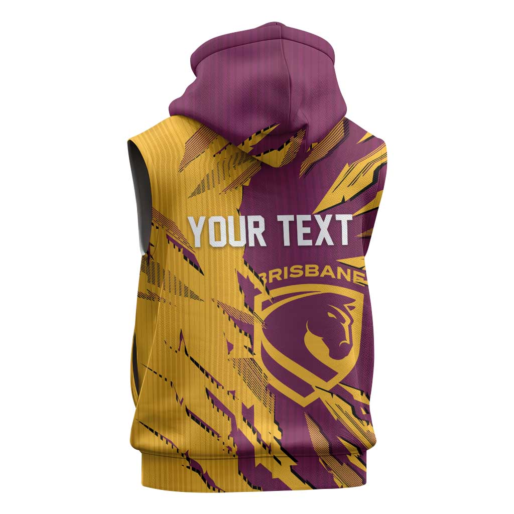 Personalized Brisbane Broncos Sleeveless Hoodie Dynamic Lightning Mascot Rugby Australia