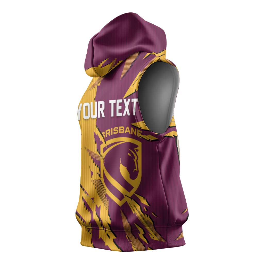 Personalized Brisbane Broncos Sleeveless Hoodie Dynamic Lightning Mascot Rugby Australia