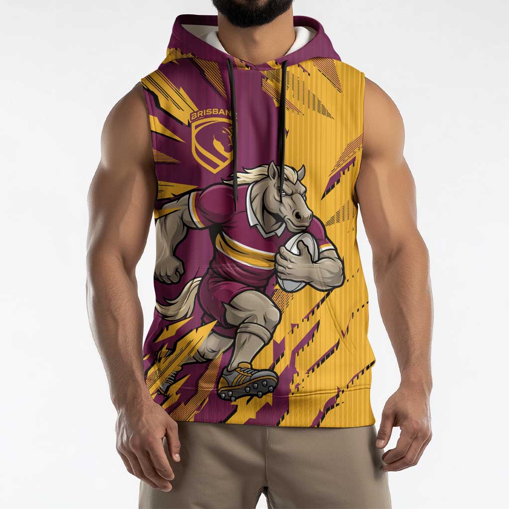 Personalized Brisbane Broncos Sleeveless Hoodie Dynamic Lightning Mascot Rugby Australia