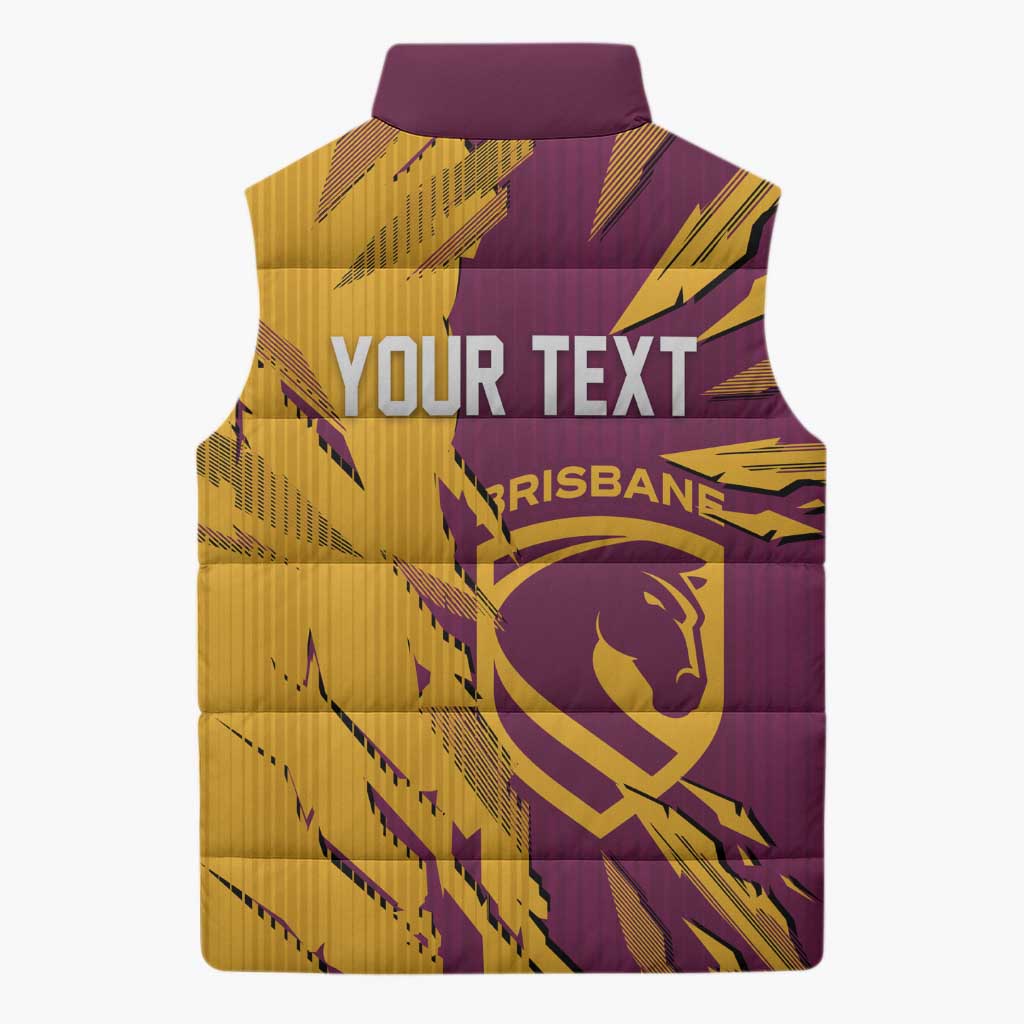 Personalized Brisbane Broncos Sleeveless Puffer Jacket Dynamic Lightning Mascot Rugby Australia