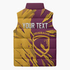 Personalized Brisbane Broncos Sleeveless Puffer Jacket Dynamic Lightning Mascot Rugby Australia
