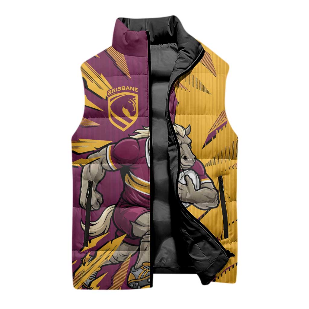Personalized Brisbane Broncos Sleeveless Puffer Jacket Dynamic Lightning Mascot Rugby Australia