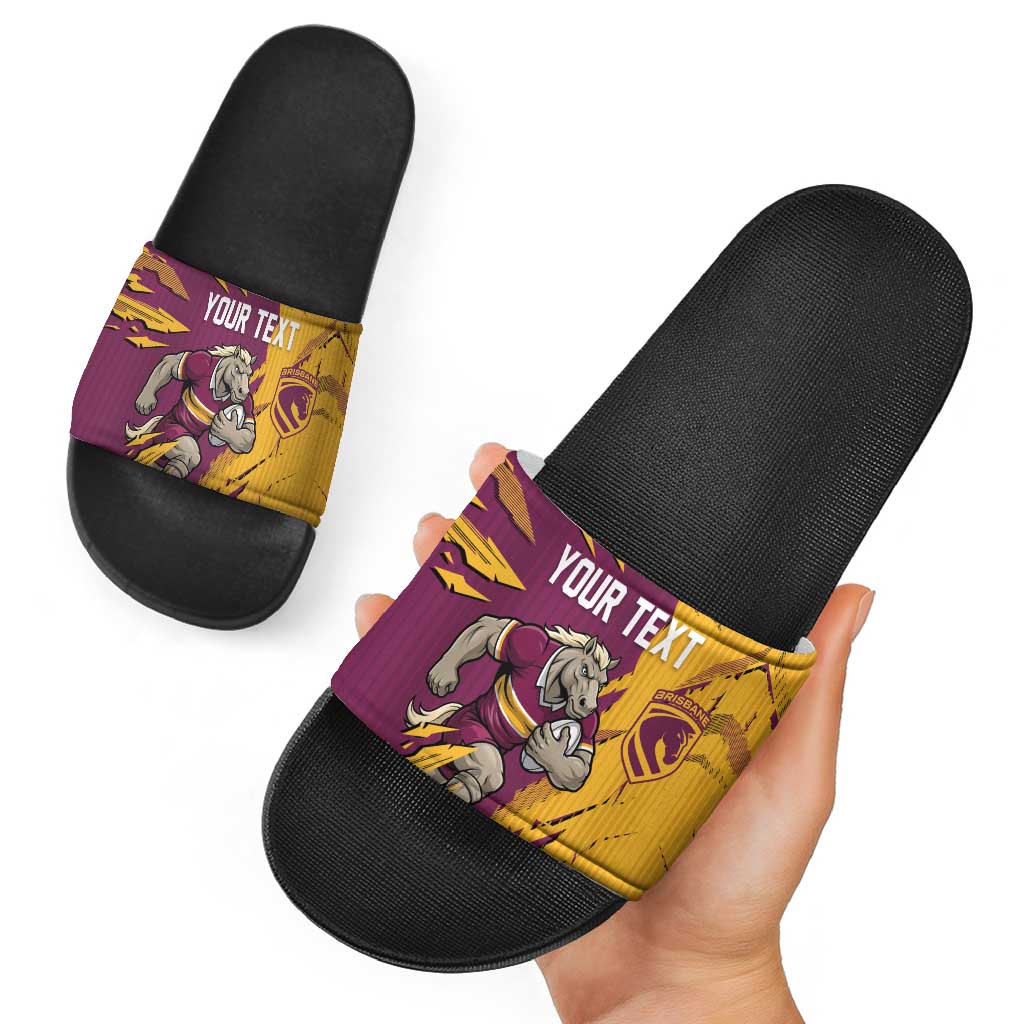 Personalized Brisbane Broncos Slide Sandals Dynamic Lightning Mascot Rugby Australia