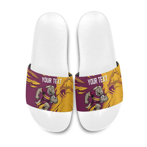 Personalized Brisbane Broncos Slide Sandals Dynamic Lightning Mascot Rugby Australia