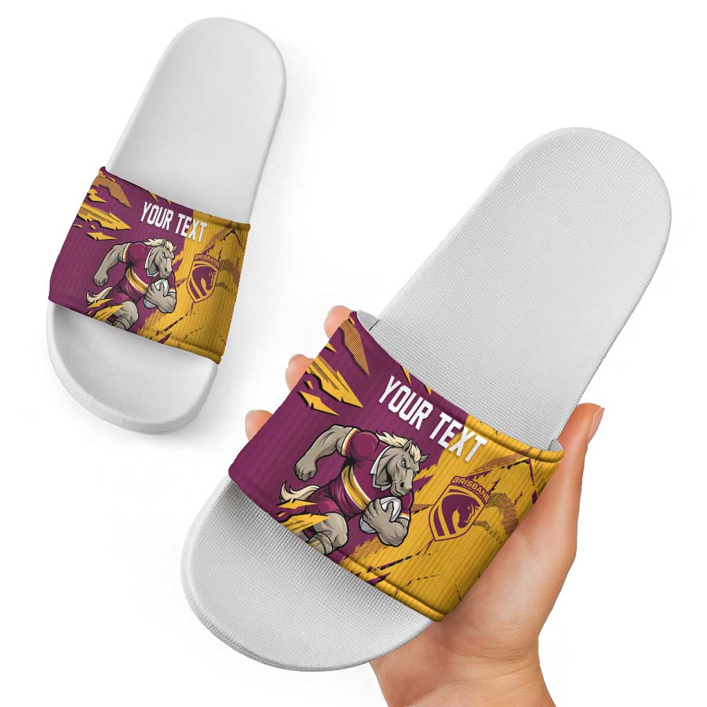 Personalized Brisbane Broncos Slide Sandals Dynamic Lightning Mascot Rugby Australia