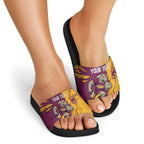 Personalized Brisbane Broncos Slide Sandals Dynamic Lightning Mascot Rugby Australia