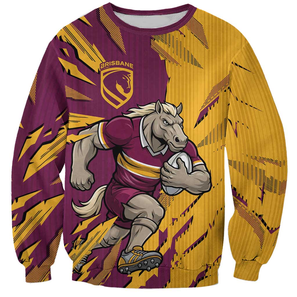 Personalized Brisbane Broncos Sweatshirt Dynamic Lightning Mascot Rugby Australia