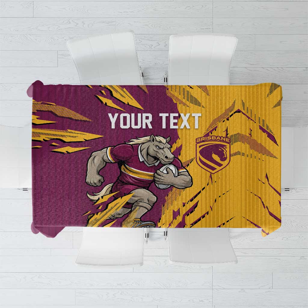 Personalized Brisbane Broncos Tablecloth Dynamic Lightning Mascot Rugby Australia
