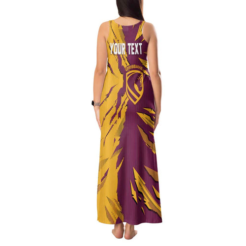 Personalized Brisbane Broncos Tank Maxi Dress Dynamic Lightning Mascot Rugby Australia