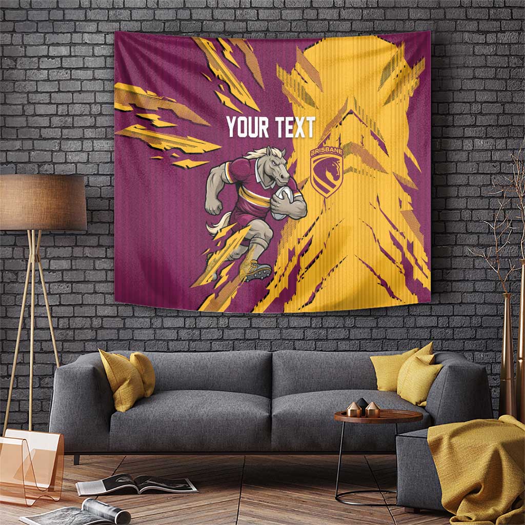 Personalized Brisbane Broncos Tapestry Dynamic Lightning Mascot Rugby Australia