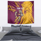Personalized Brisbane Broncos Tapestry Dynamic Lightning Mascot Rugby Australia