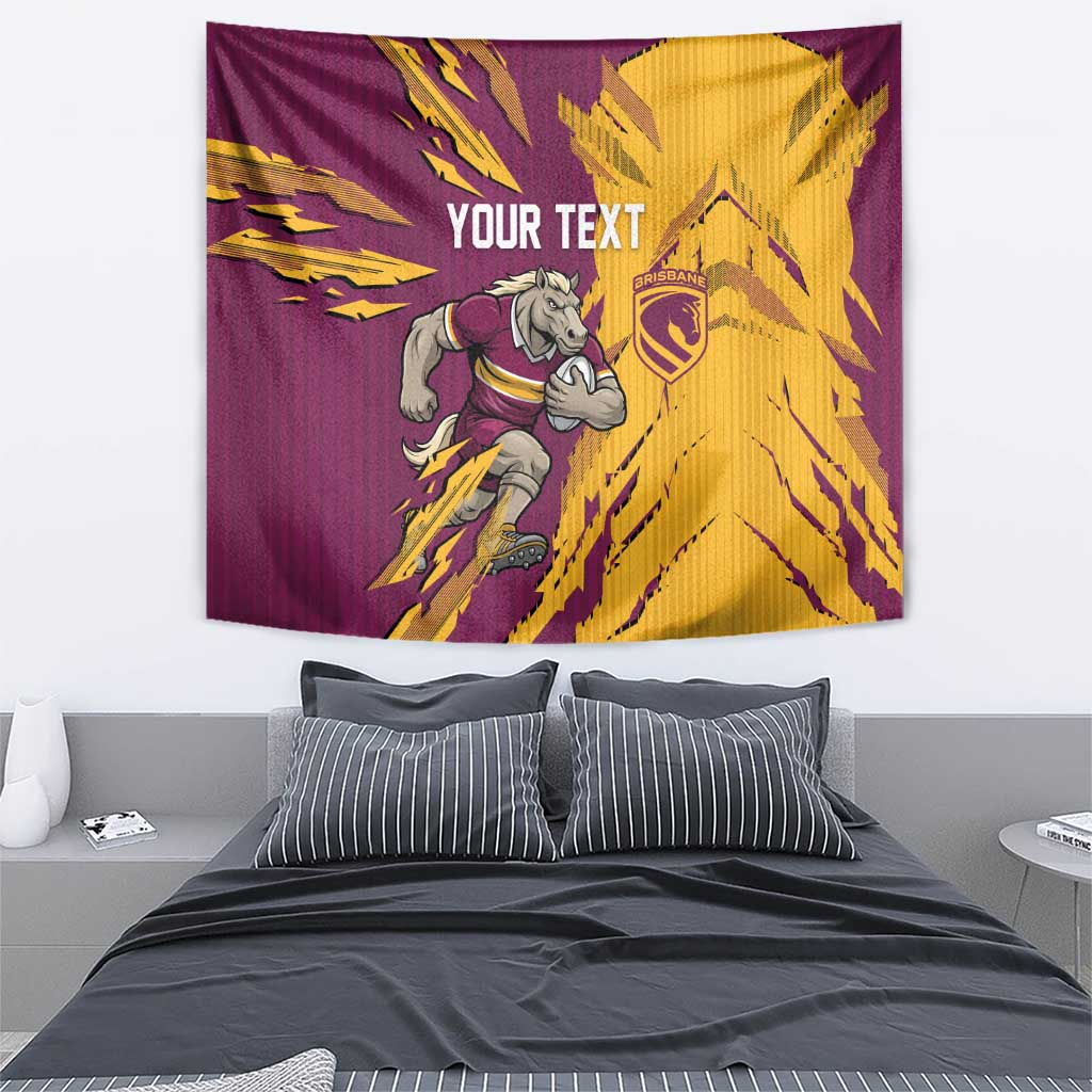 Personalized Brisbane Broncos Tapestry Dynamic Lightning Mascot Rugby Australia