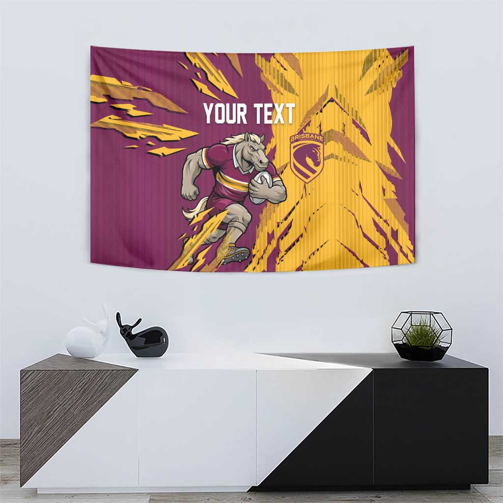 Personalized Brisbane Broncos Tapestry Dynamic Lightning Mascot Rugby Australia