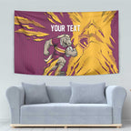 Personalized Brisbane Broncos Tapestry Dynamic Lightning Mascot Rugby Australia