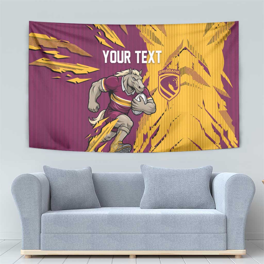 Personalized Brisbane Broncos Tapestry Dynamic Lightning Mascot Rugby Australia