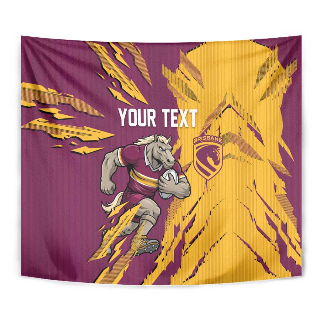 Personalized Brisbane Broncos Tapestry Dynamic Lightning Mascot Rugby Australia