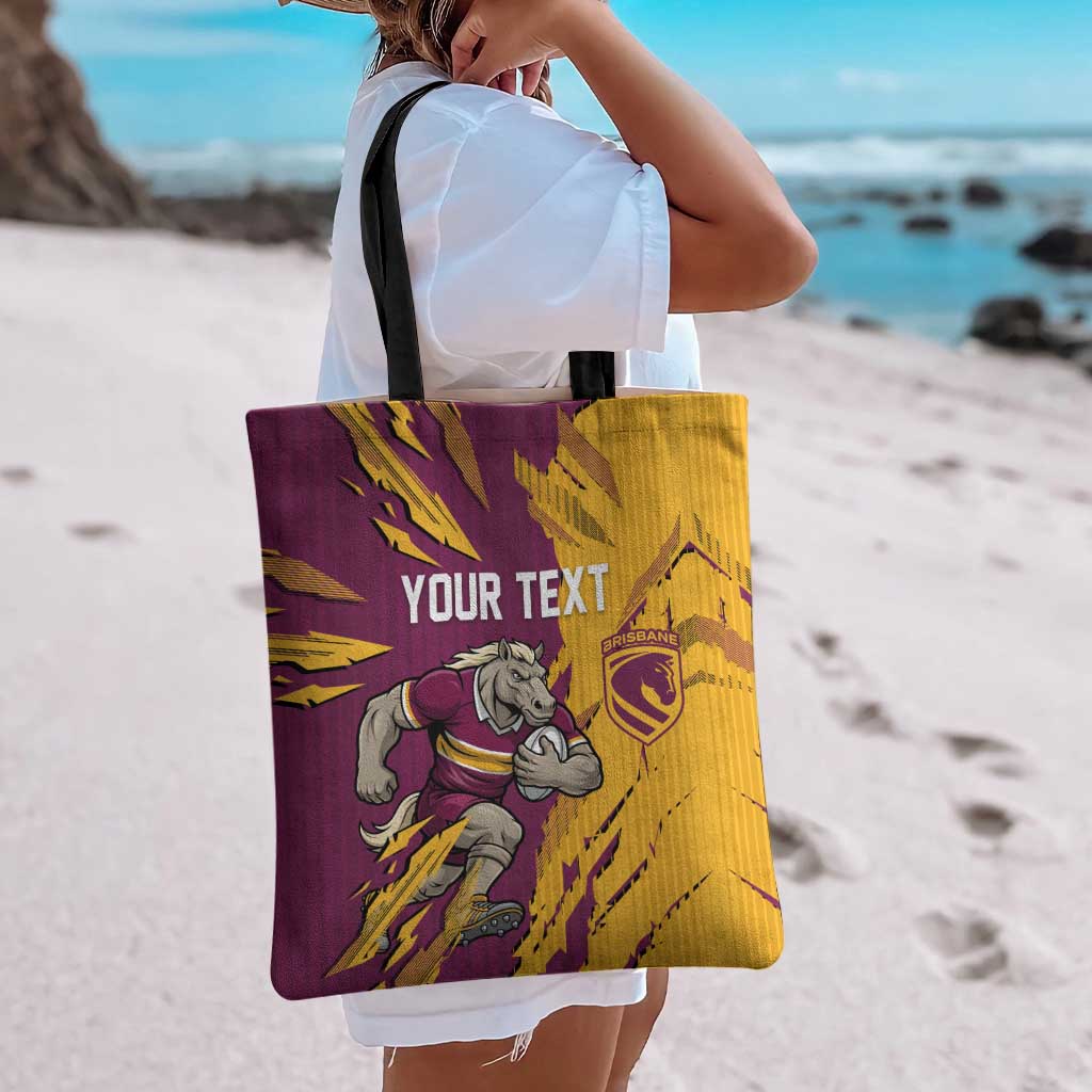 Personalized Brisbane Broncos Tote Bag Dynamic Lightning Mascot Rugby Australia