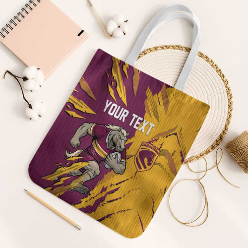 Personalized Brisbane Broncos Tote Bag Dynamic Lightning Mascot Rugby Australia