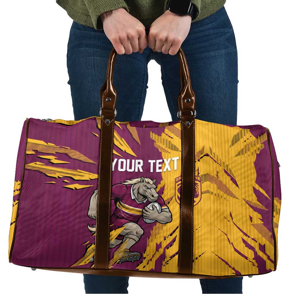 Personalized Brisbane Broncos Travel Bag Dynamic Lightning Mascot Rugby Australia