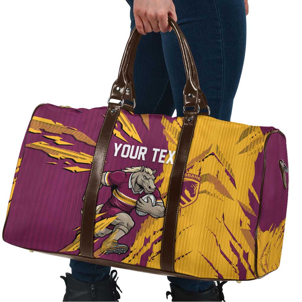 Personalized Brisbane Broncos Travel Bag Dynamic Lightning Mascot Rugby Australia